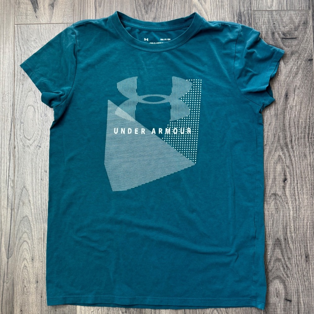 Under Armour Boys Small Classic Tee‎ Teal Geometric Logo Short Sleeve Shirt